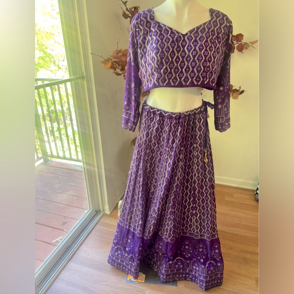 Brand new Classy Purple Sequence Embroidery Work Georgette Lehenga Choli!